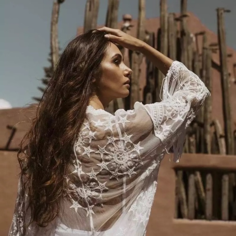 SOLD OUT Boho White Star Mesh Sheer Crochet Lace Coverup - Picture 10 of 12